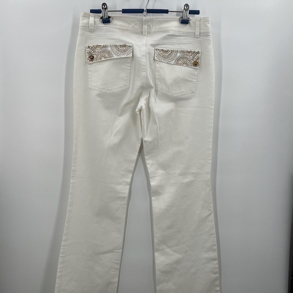 Blanc White Boot Leg Denim Silver/Gold Studs & Stones Ladies 10 NEW - Picture 2 of 14